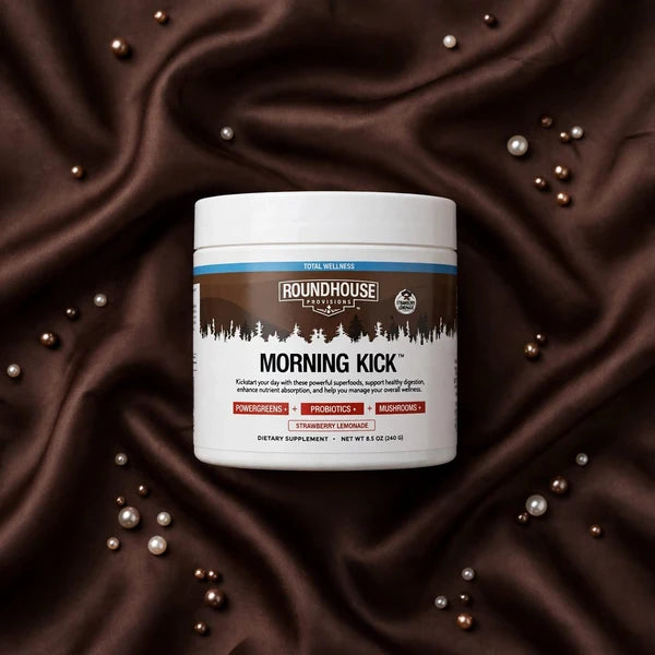 Roundhouse Provisions Morning Kick - Superfood Powder with Powergreens, Probiotics & Mushrooms | Strawberry Lemonade - 8.5oz (240g)