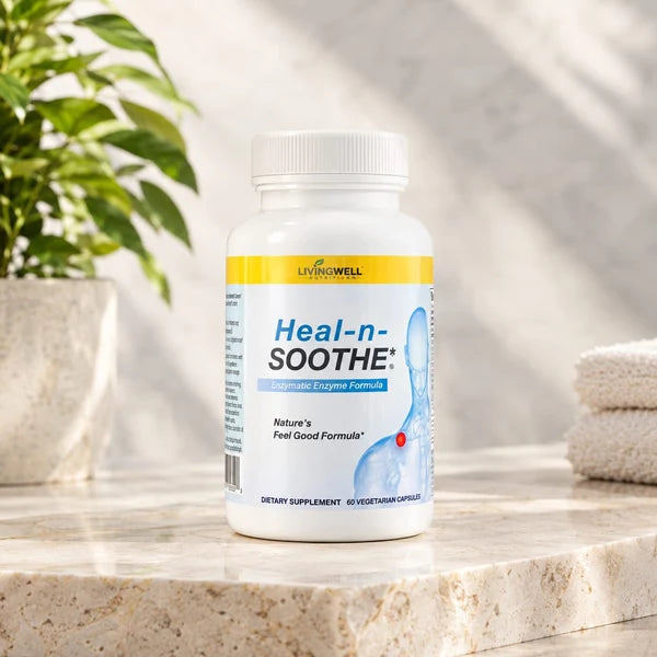 LivingWell Heal-n-Soothe - Enzymatic Enzyme Formula - Nature's Feel Good Formula - 60 Vegetarian Capsules